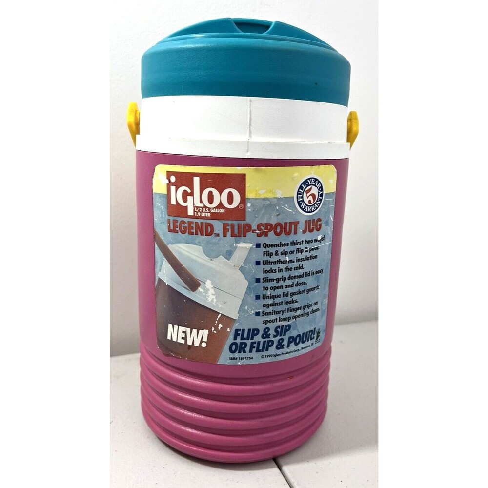 Vintage IGLOO Water Jug Cooler 1/2 Gallon 1990's Retro Pink Teal